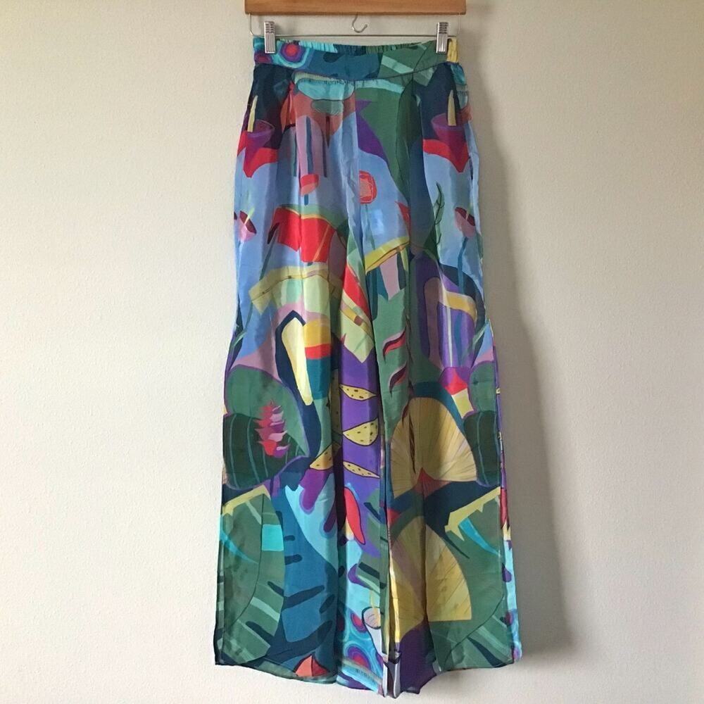 NWT FARM RIO Tropical Scenario Slit Wide Leg Pants Size XS